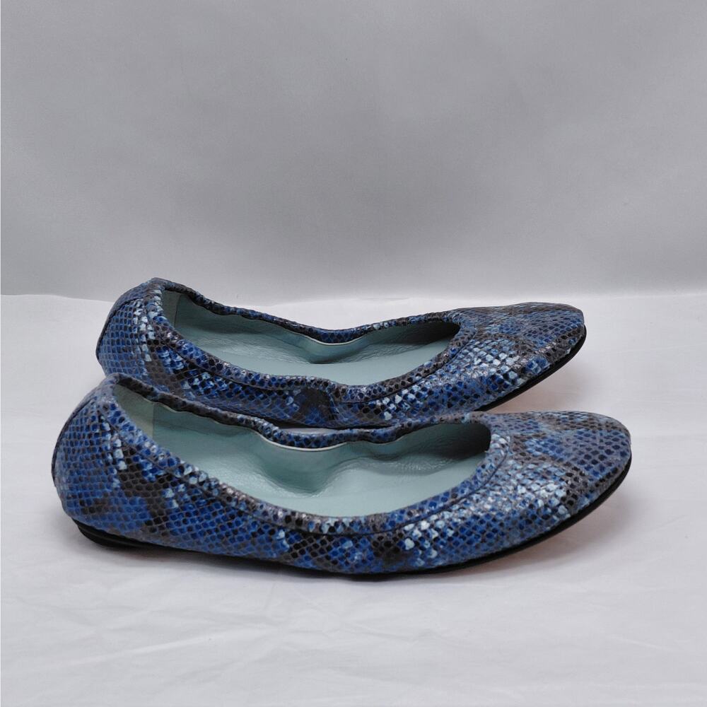 AERA Women’s Blue Snakeskin Ballet Flats 36.5 US 6 Vegan Italy Luxe Minimalist